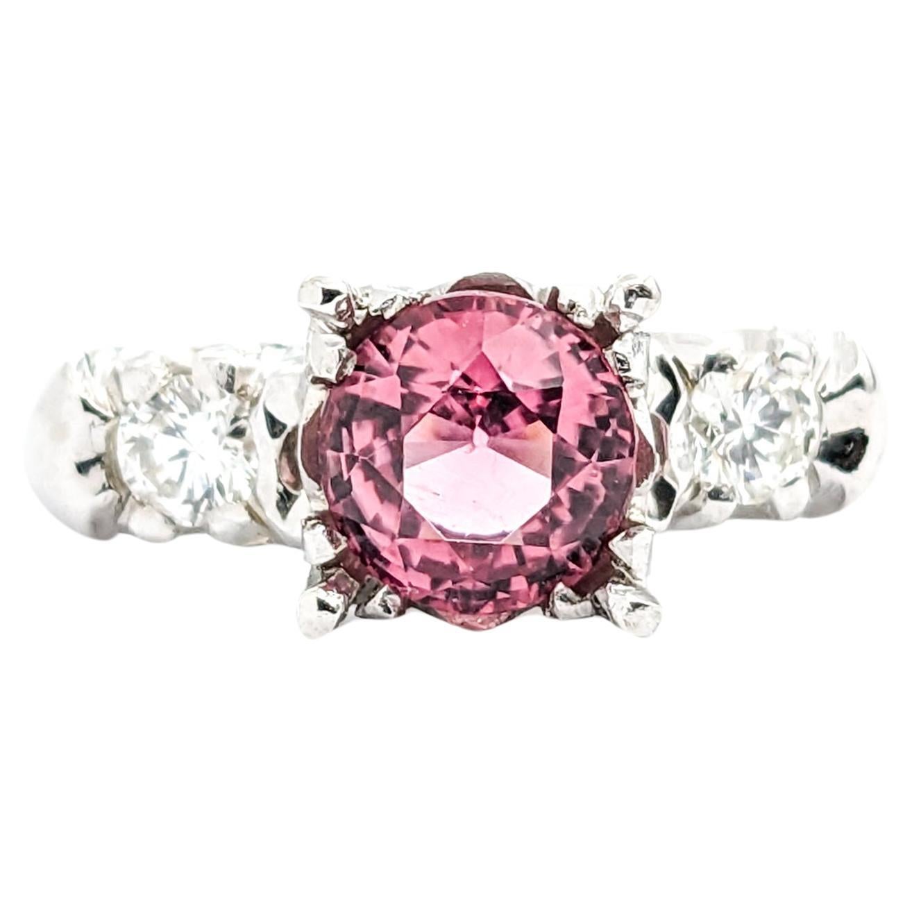 Vintage 1.48ct Pink Tourmaline & Diamonds Ring White Gold For Sale