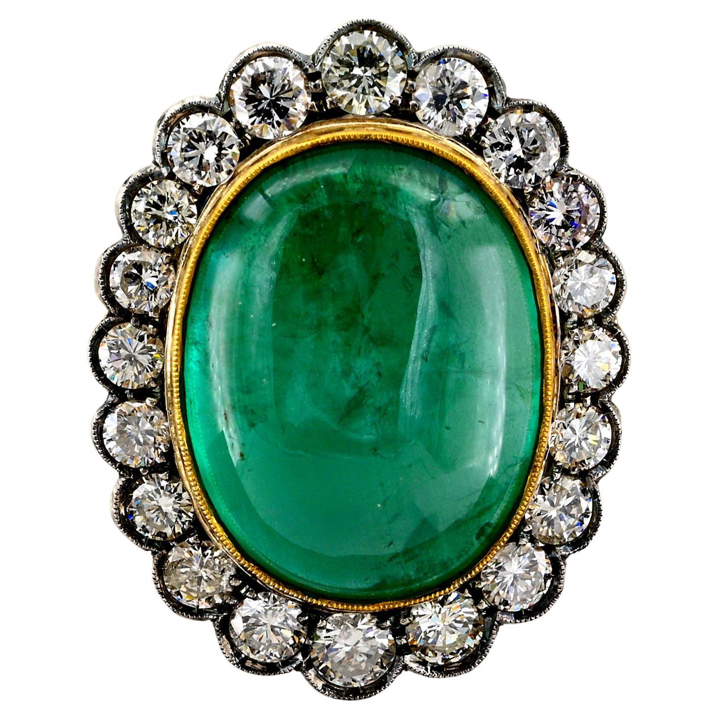 Vintage 14.90 Ct Emerald 2.80 Ct Diamond Ring For Sale
