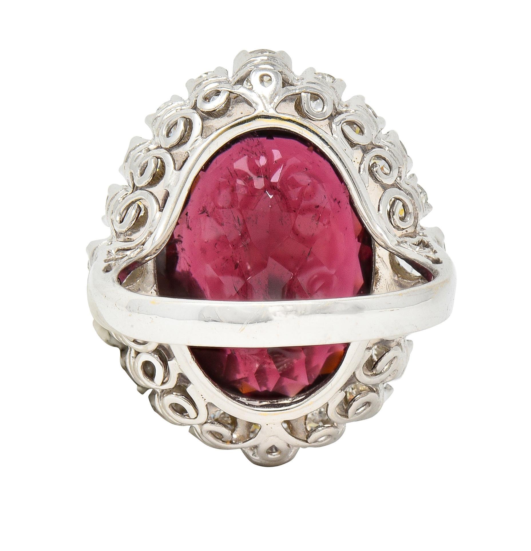Women's or Men's Vintage 14.90 CTW Rubellite Diamond 18 Karat White Gold Cluster Cocktail Ring For Sale