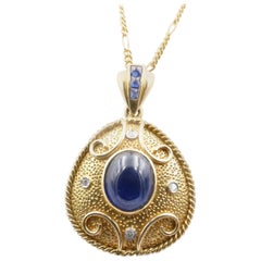 Vintage 14Ct-17Ct Yelow Gold Blue Sapphires & Diamond Pendant