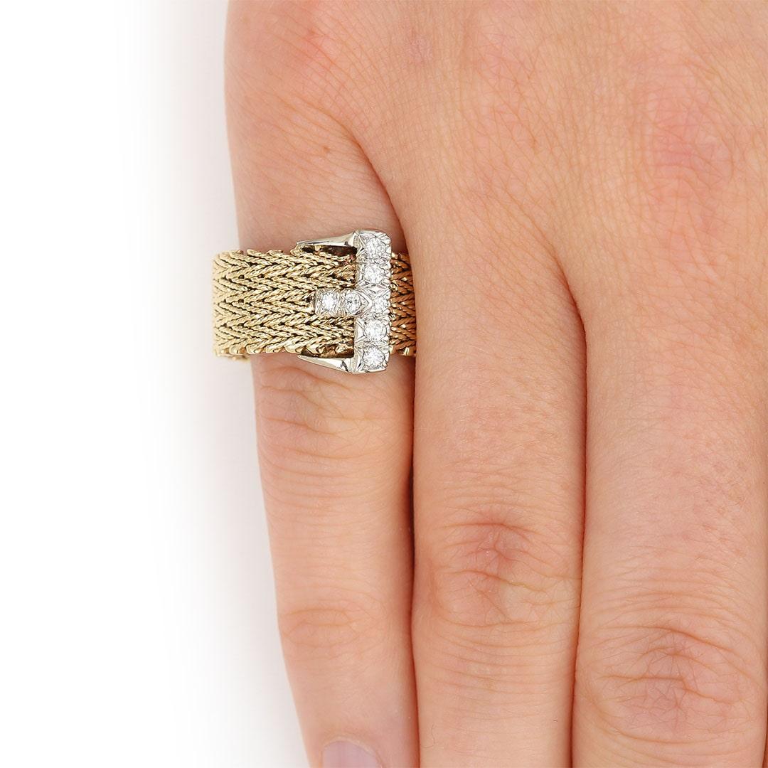 Vintage 14ct Gold and Diamond Buckle Ring, Circa 1990 4