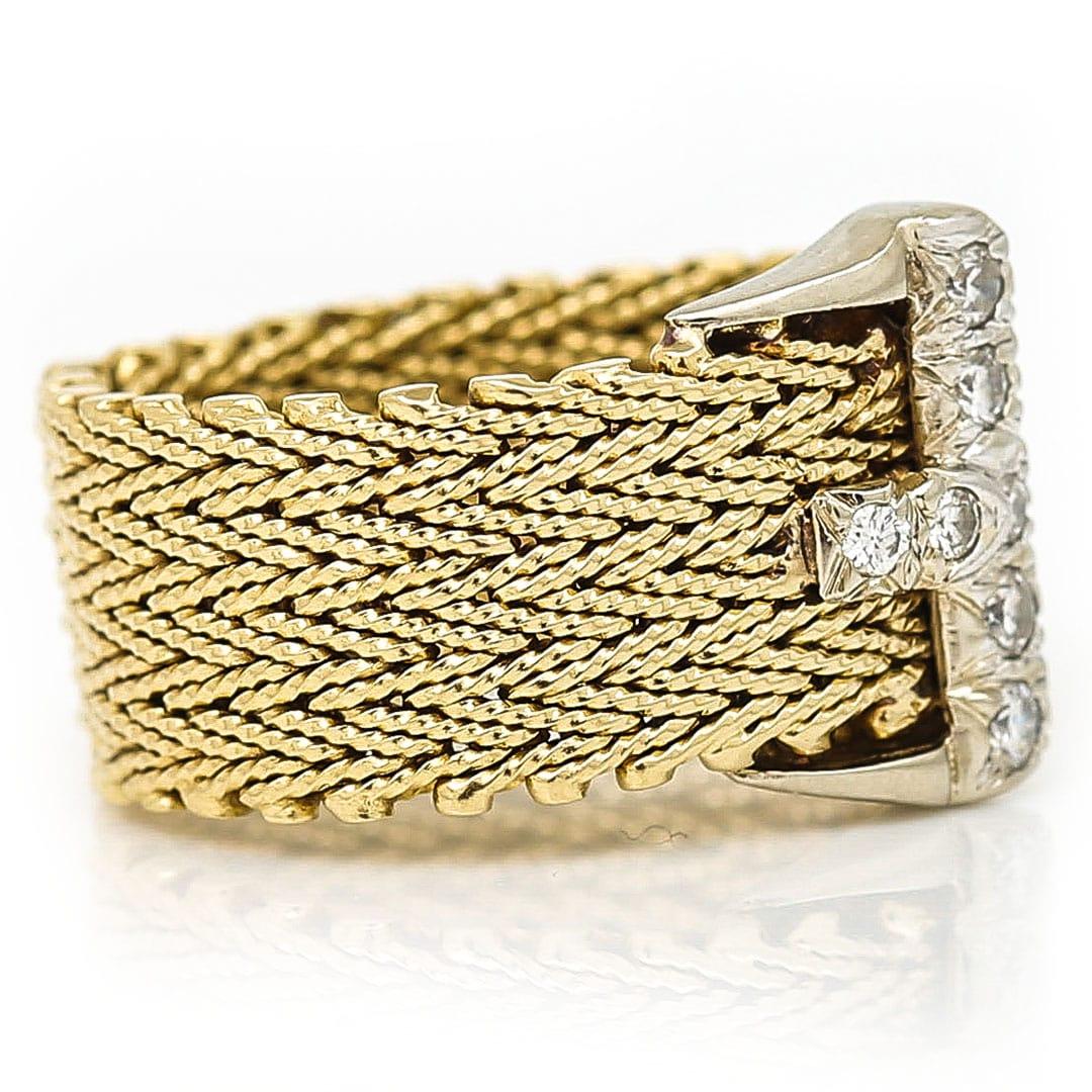 Brilliant Cut Vintage 14ct Gold and Diamond Buckle Ring, Circa 1990