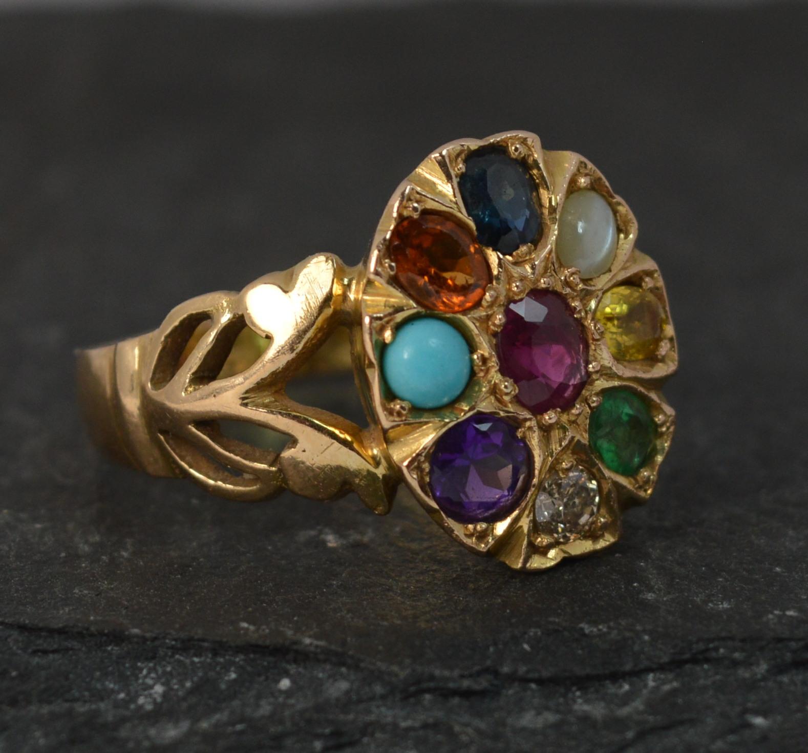 Vintage 14 Carat Gold and Gem Set Navaratna Cluster Ring 3