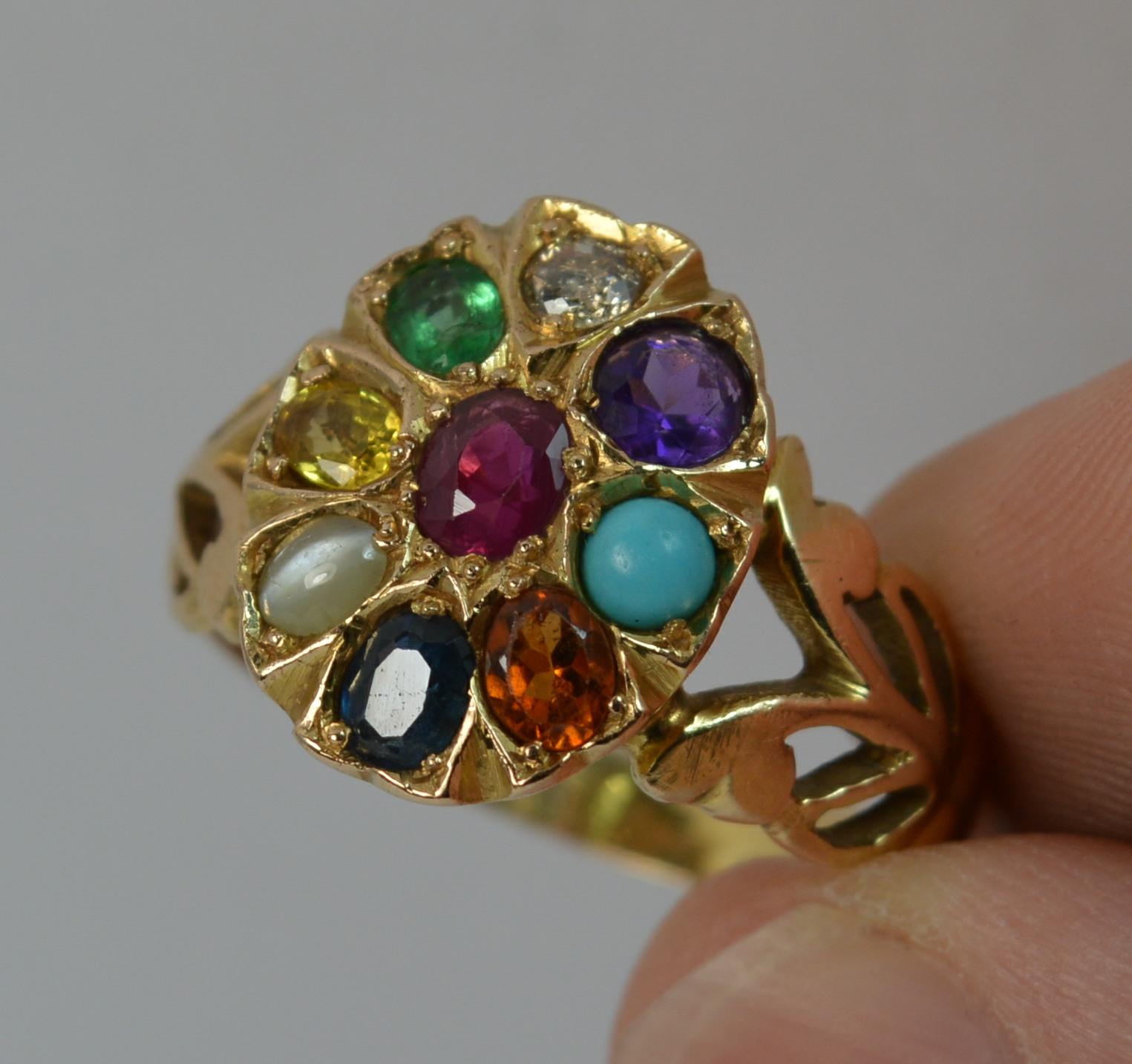 Victorian Vintage 14 Carat Gold and Gem Set Navaratna Cluster Ring