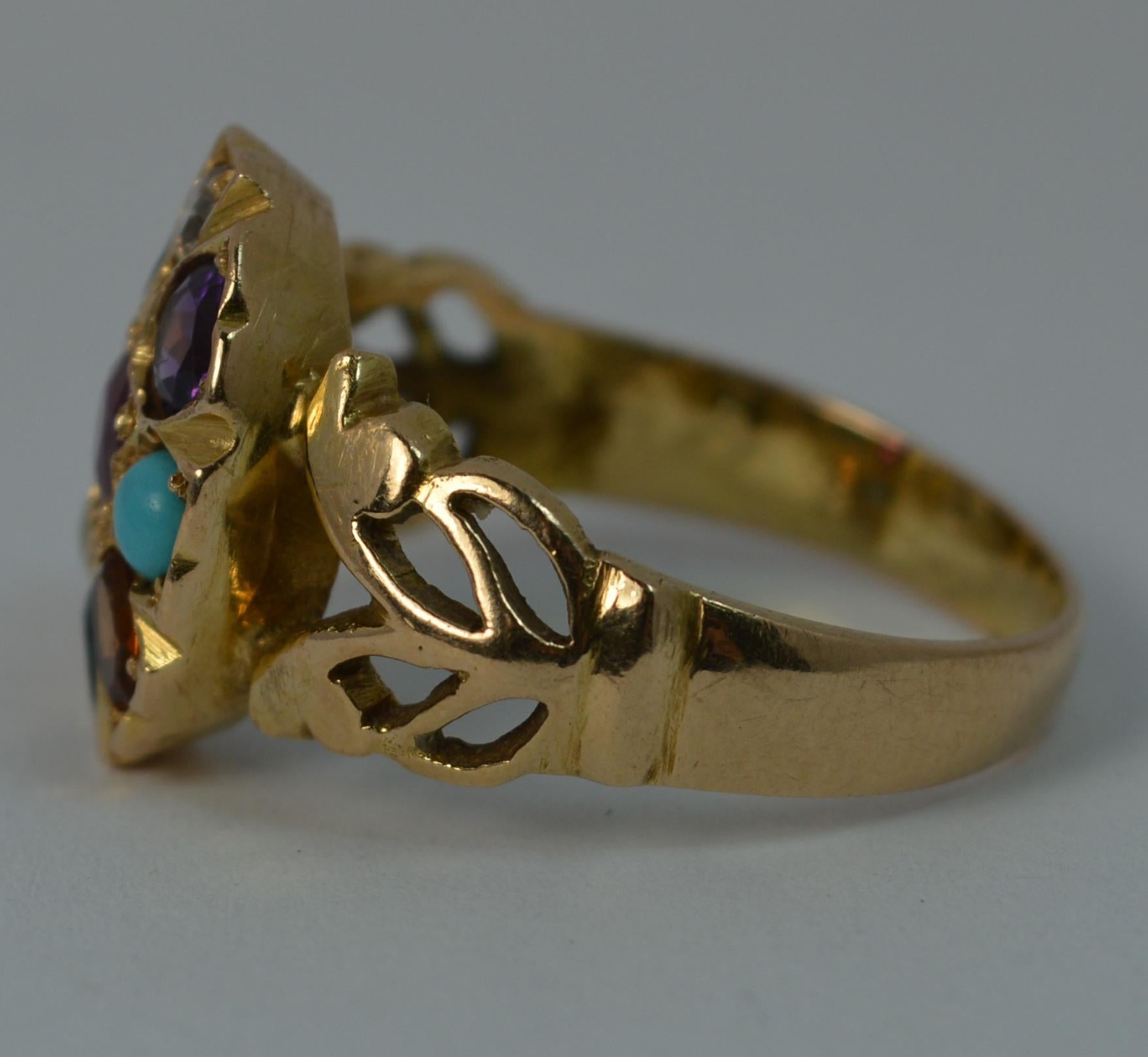Vintage 14 Carat Gold and Gem Set Navaratna Cluster Ring In Good Condition In St Helens, GB