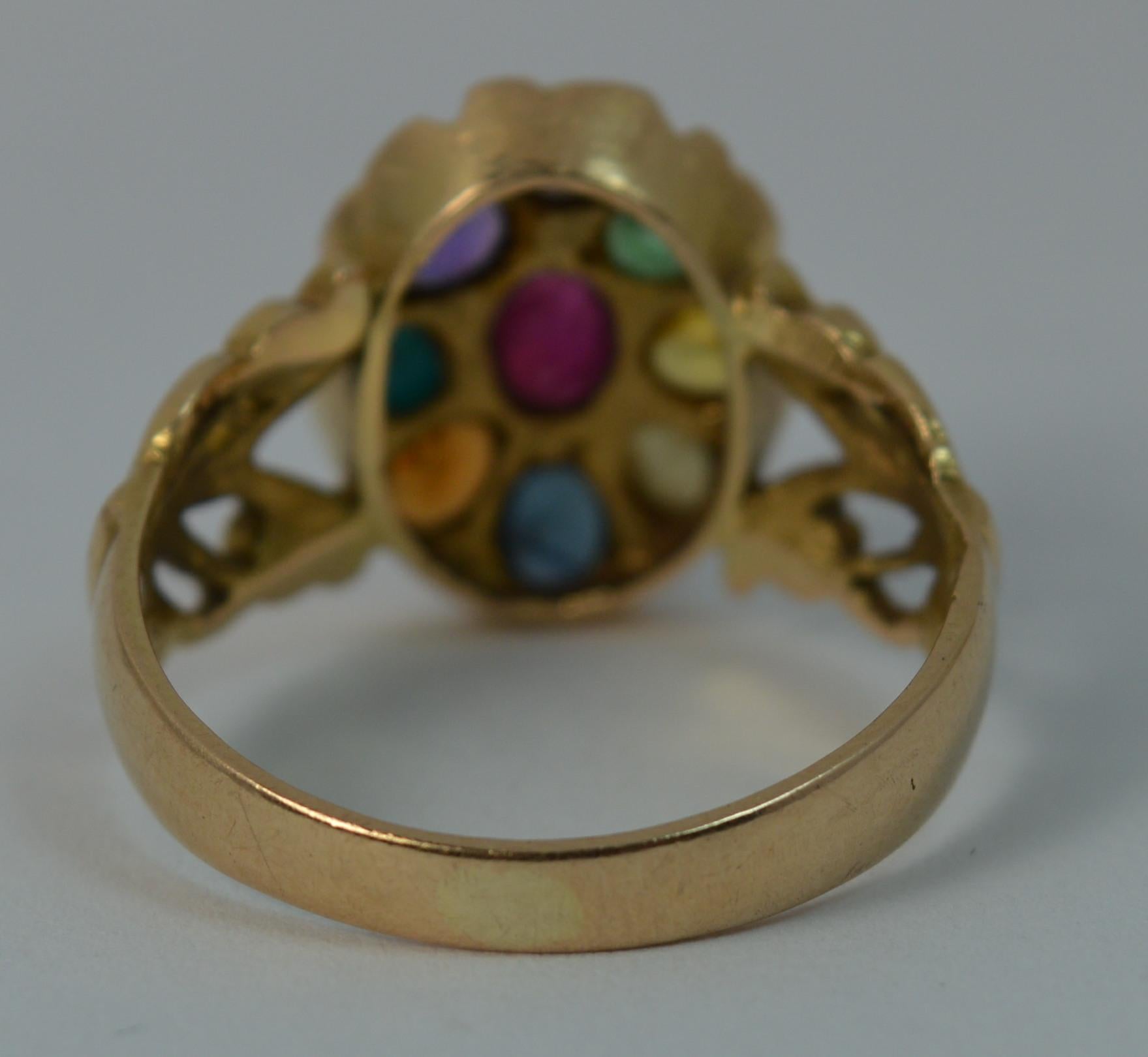 Women's Vintage 14 Carat Gold and Gem Set Navaratna Cluster Ring