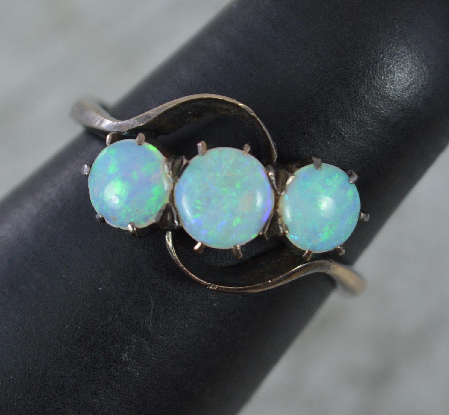 Vintage 14ct Gold and Natural Opal Trilogy Ring 4
