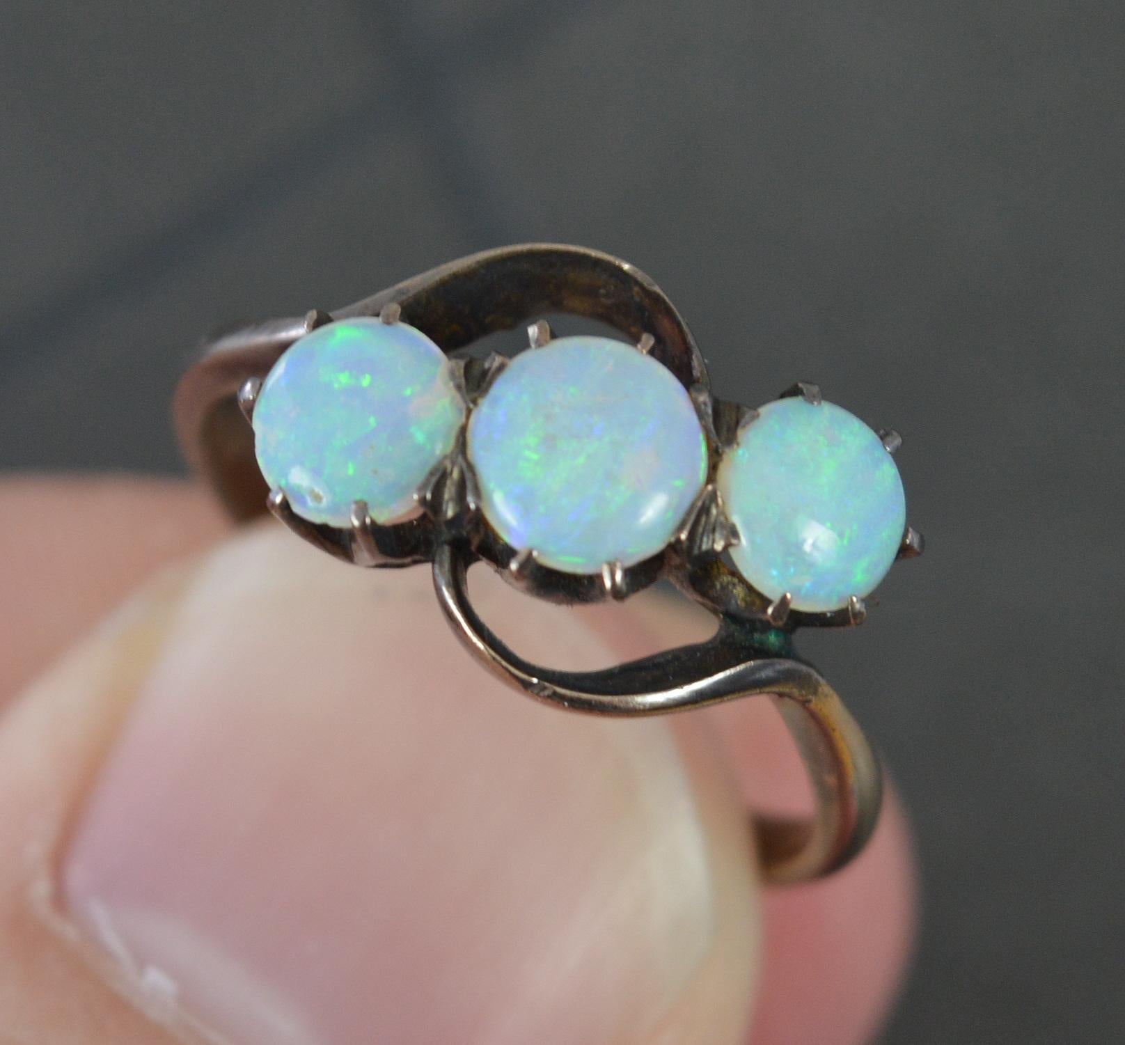Vintage 14ct Gold and Natural Opal Trilogy Ring In Good Condition For Sale In St Helens, GB