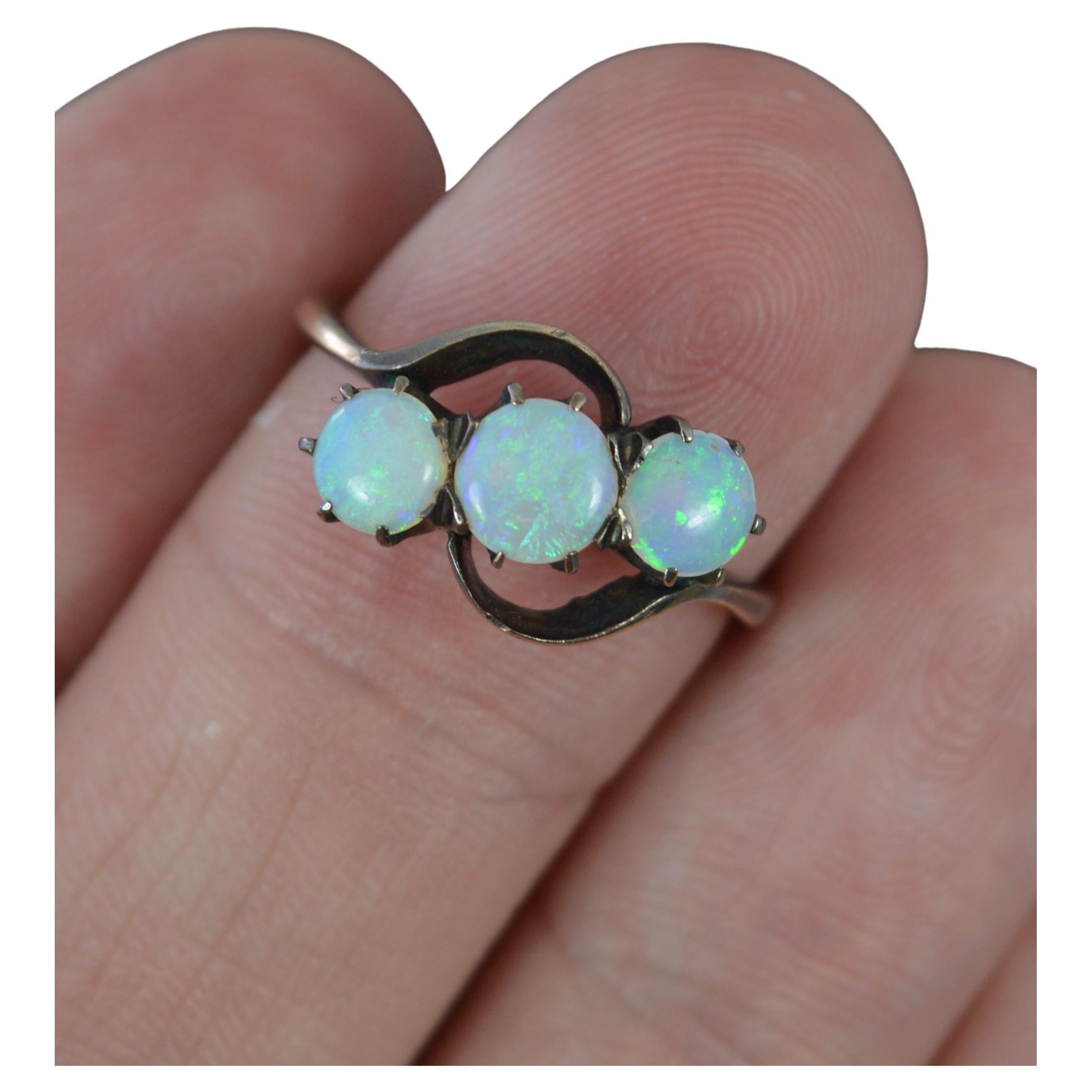 Vintage 14ct Gold and Natural Opal Trilogy Ring For Sale