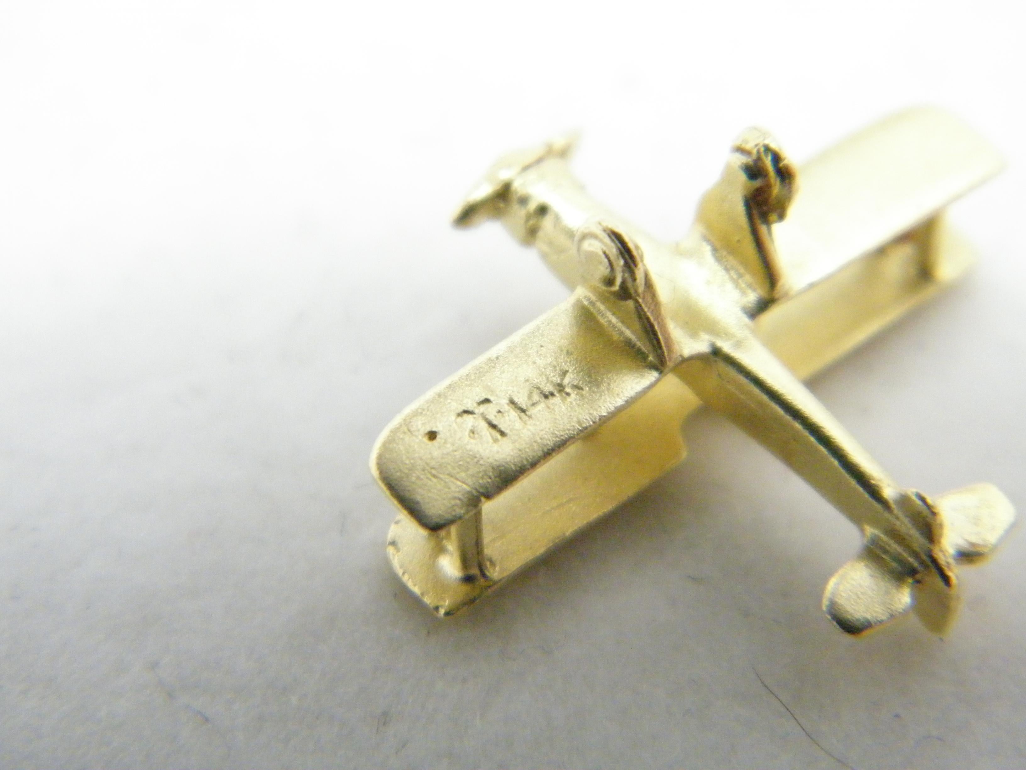 Vintage 14ct Gold Biplane Aeroplane Model Charm Fob c1970s 585 Purity Heavy For Sale 5