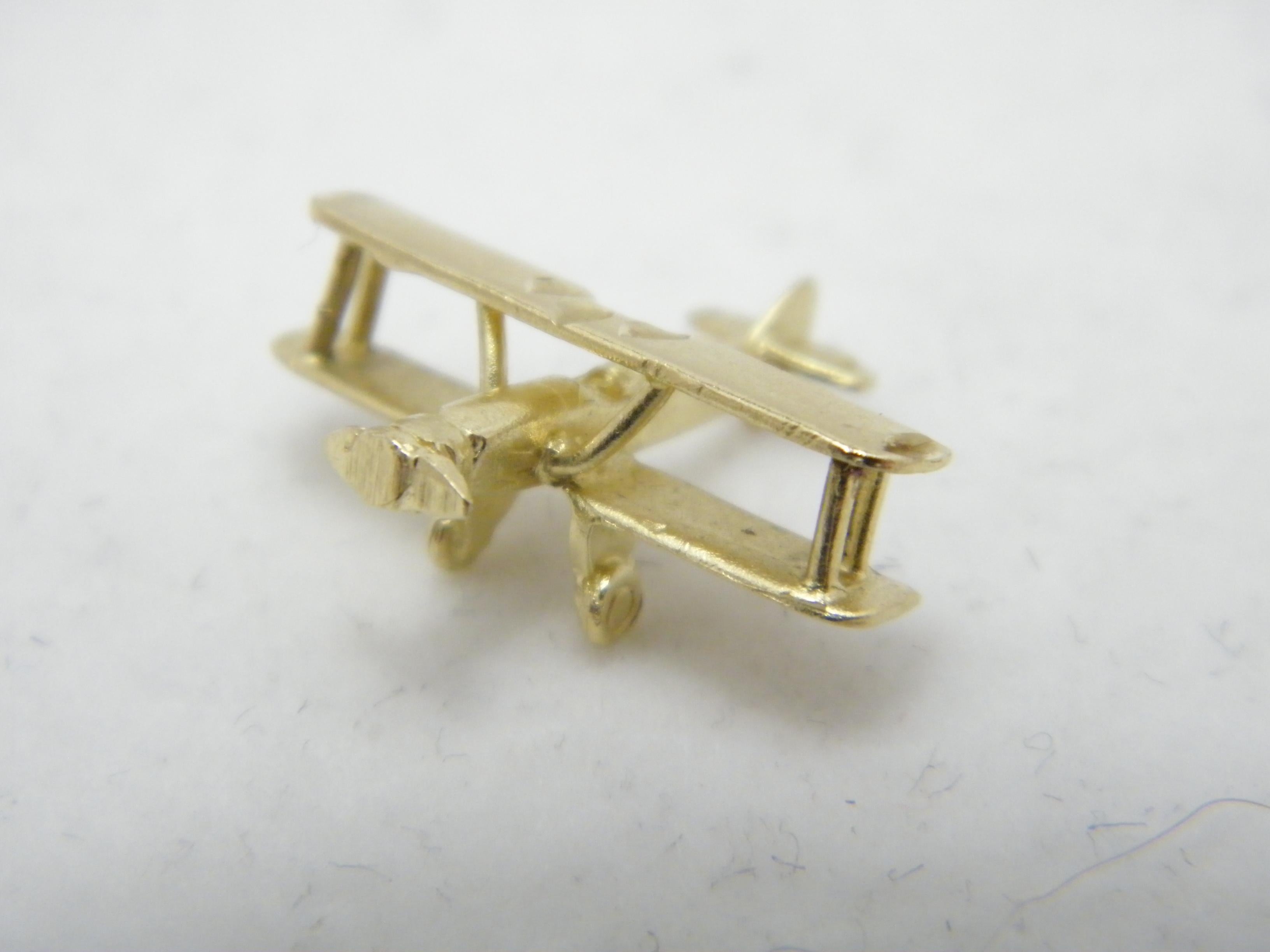 Vintage 14ct Gold Biplane Aeroplane Model Charm Fob c1970s 585 Purity Heavy For Sale 6