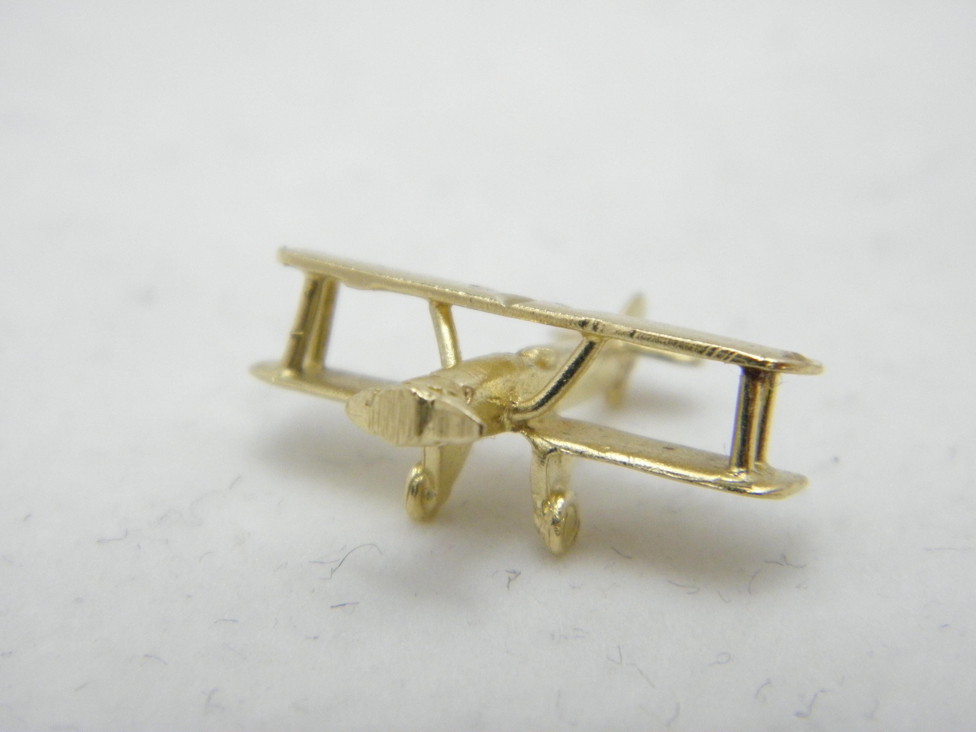 Contemporary Vintage 14ct Gold Biplane Aeroplane Model Charm Fob c1970s 585 Purity Heavy For Sale