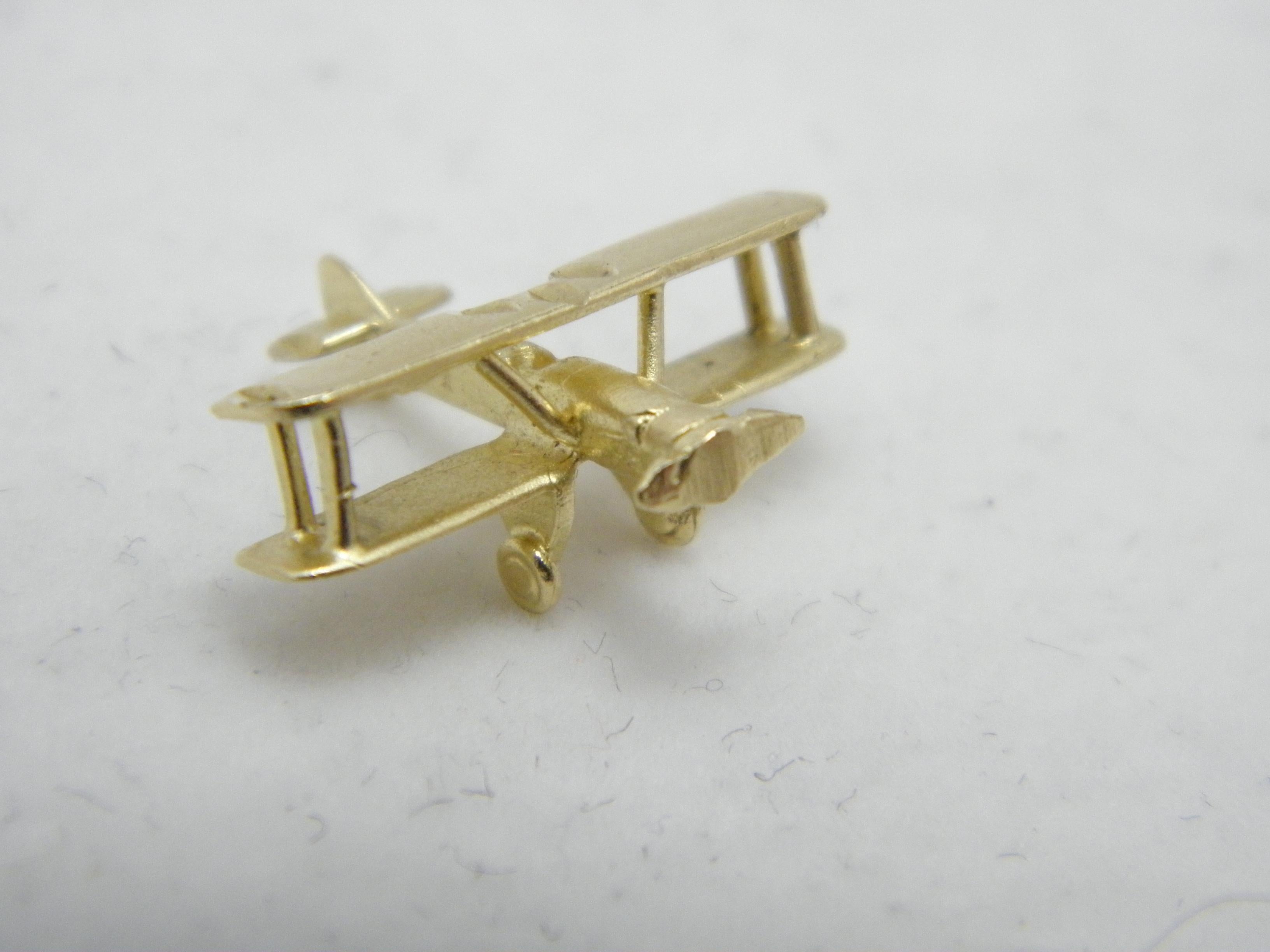 Vintage 14ct Gold Biplane Aeroplane Model Charm Fob c1970s 585 Purity Heavy In Excellent Condition For Sale In Camelford, GB