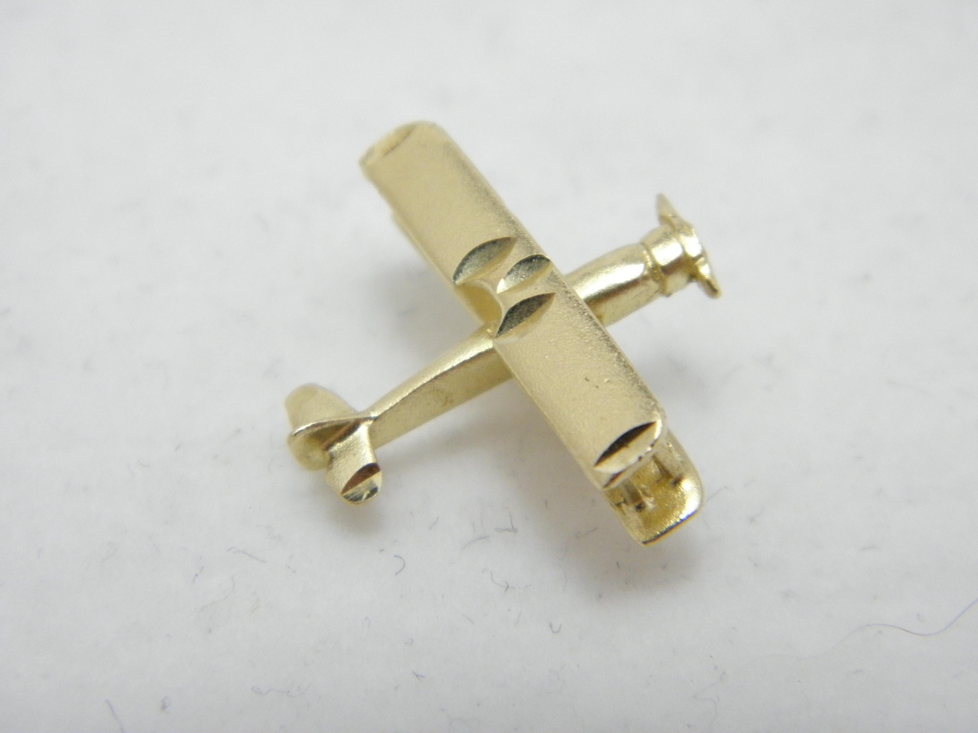 Women's or Men's Vintage 14ct Gold Biplane Aeroplane Model Charm Fob c1970s 585 Purity Heavy For Sale