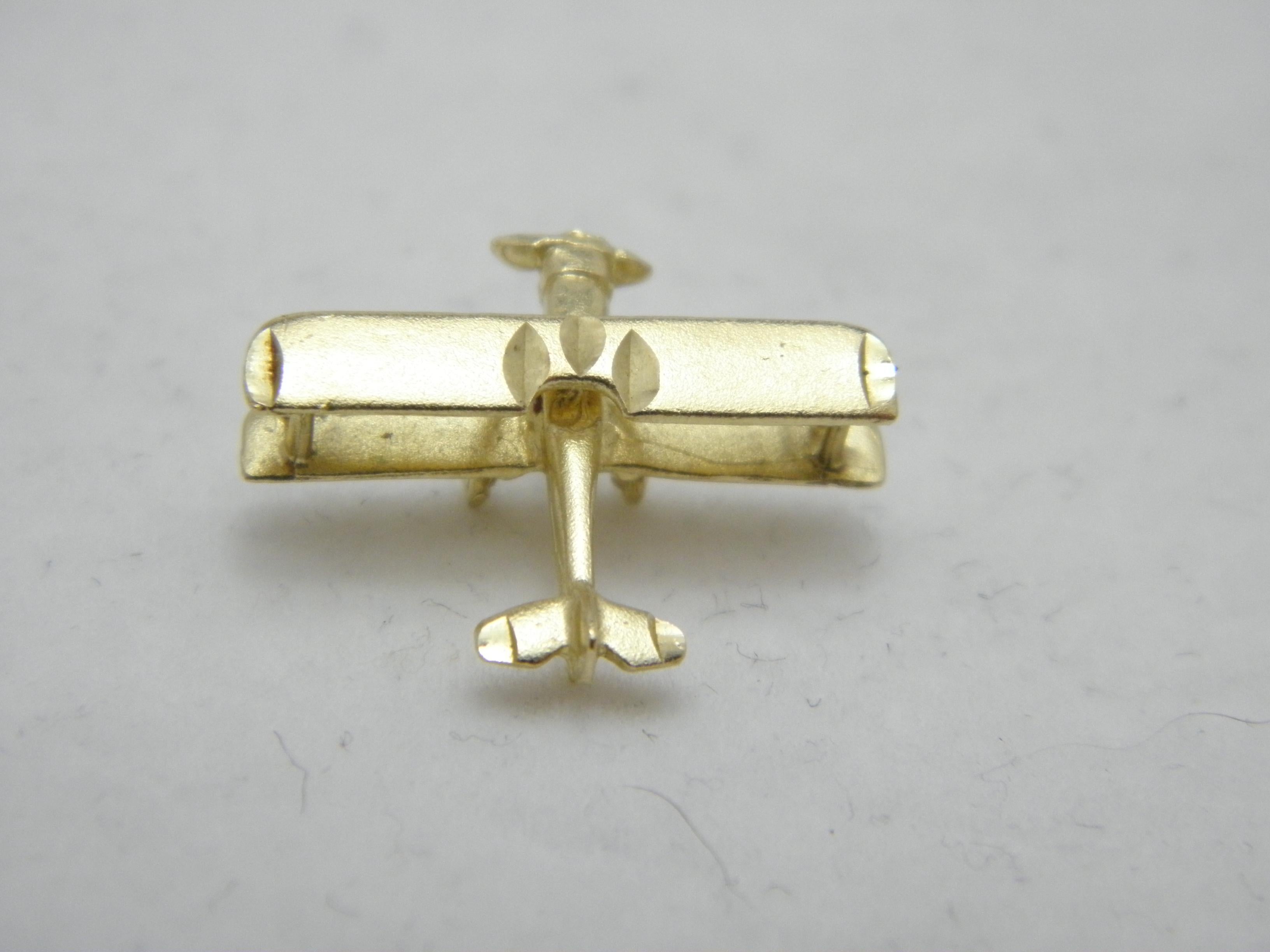 Vintage 14ct Gold Biplane Aeroplane Model Charm Fob c1970s 585 Purity Heavy For Sale 1