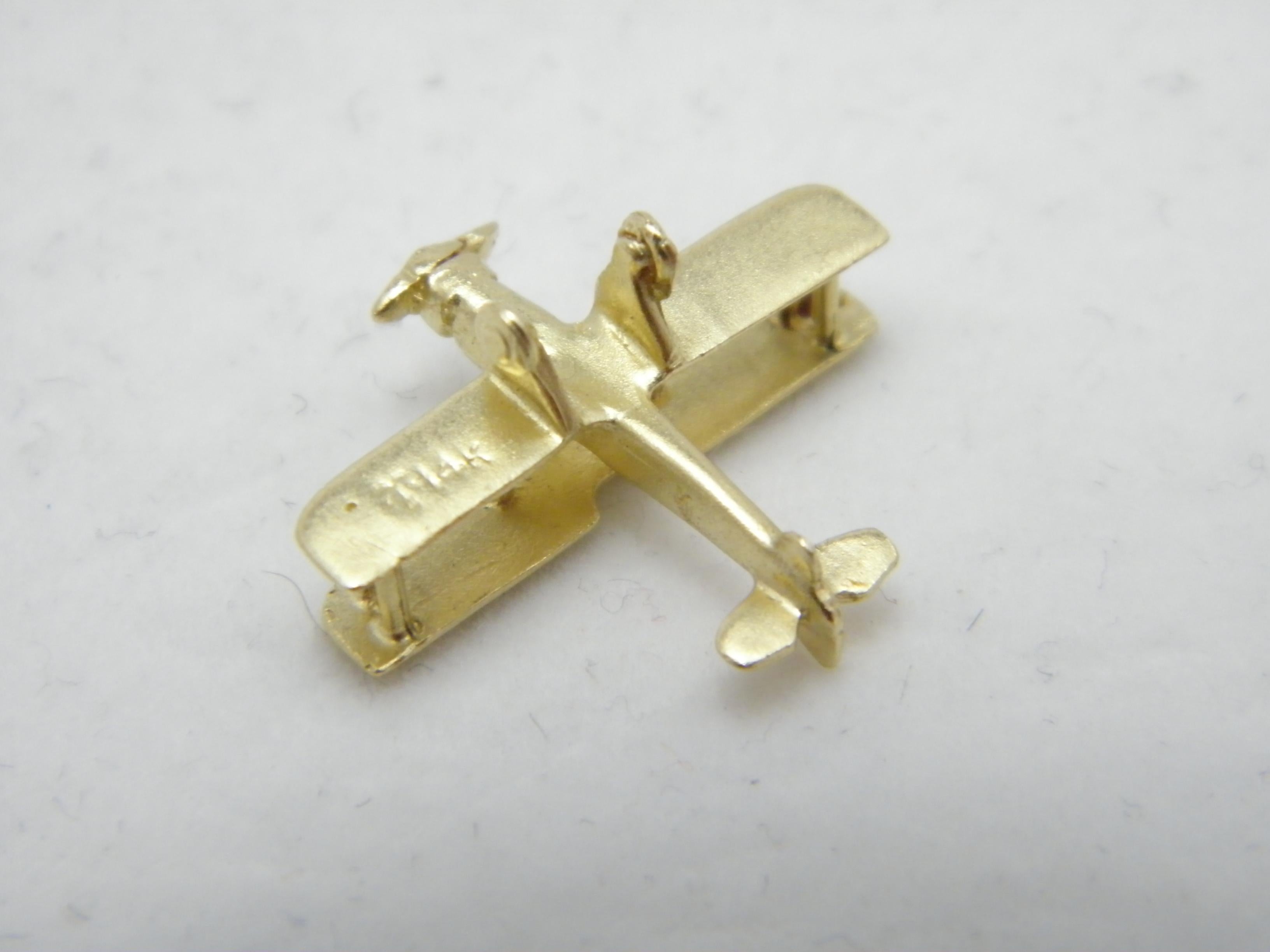 Vintage 14ct Gold Biplane Aeroplane Model Charm Fob c1970s 585 Purity Heavy For Sale 4