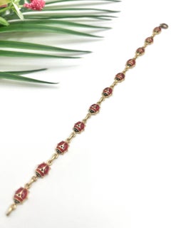 Vintage 14ct Gold Bright Coloured Red & Back Enamel Ladybird / Ladybug Bracelet