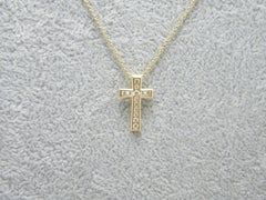 Vintage 14ct Gold Diamond Paste Cross Pendant Necklace Belcher Chain 585