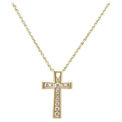 Retro 14ct Gold Diamond Paste Cross Pendant Necklace Belcher Chain 585