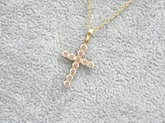 Vintage 14ct Gold Diamond Paste Cross Pendant Necklace Belcher Chain 585