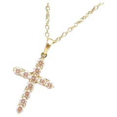 Vintage 14ct Gold Diamond Paste Cross Pendant Necklace Belcher Chain 585