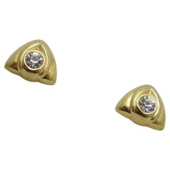 Vintage 14ct Gold Diamond Paste Deco Large Stud Earrings 585 Purity Turkish