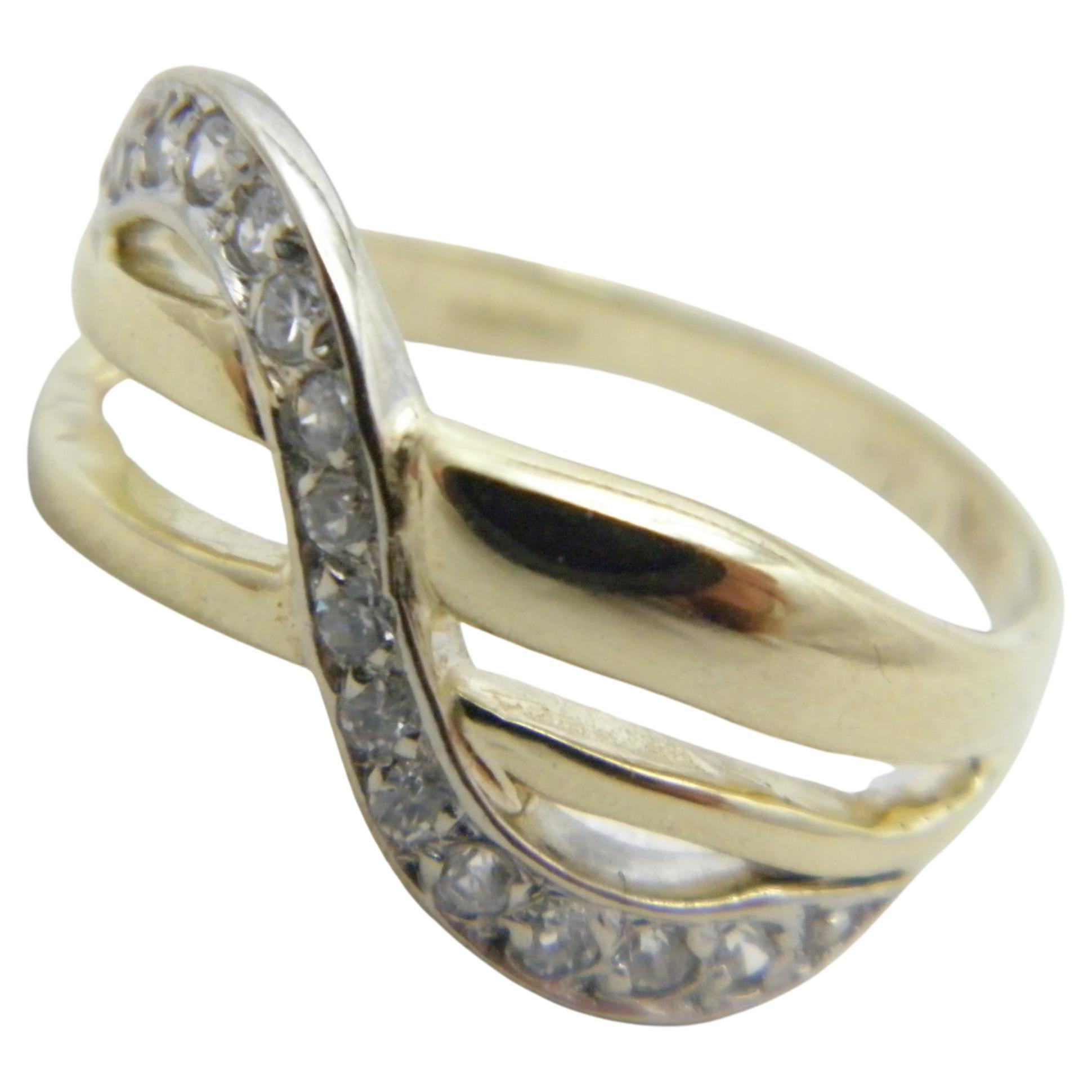 Vintage 14ct Gold Diamond Paste Swirl Heavy Nouveau Ring 585 For Sale at  1stDibs
