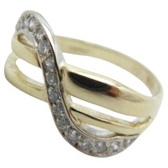 Vintage 14ct Gold Diamond Paste Swirl Heavy Nouveau Ring 585