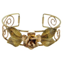 Vintage 14ct Gold 'Filled' Floral Rose Cuff Bracelet Bangle 585 Purity Heavy