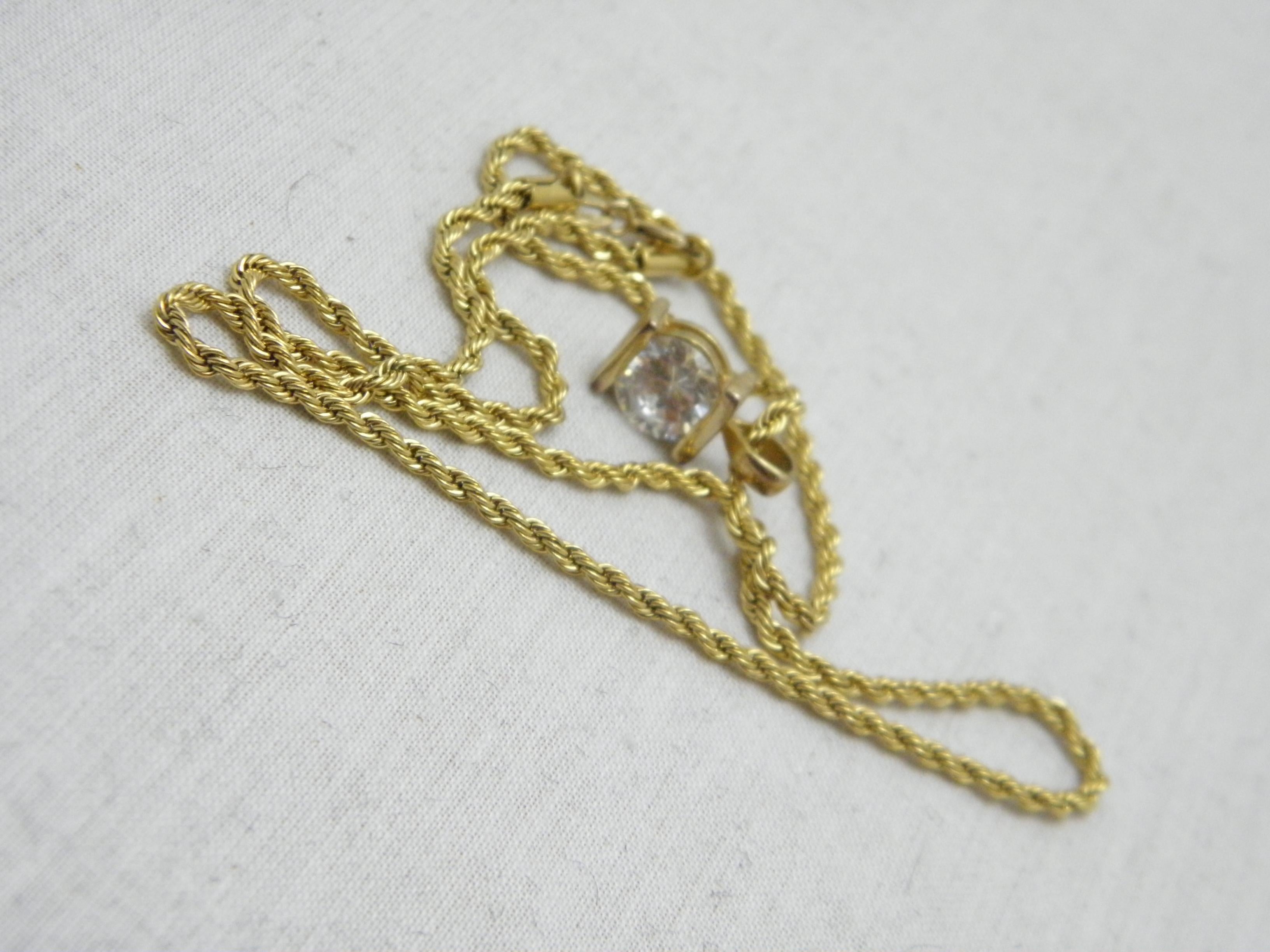 Vintage 14ct Gold Heavy Diamond Paste Pendant Necklace Rope Chain 585 18 Inch For Sale 5
