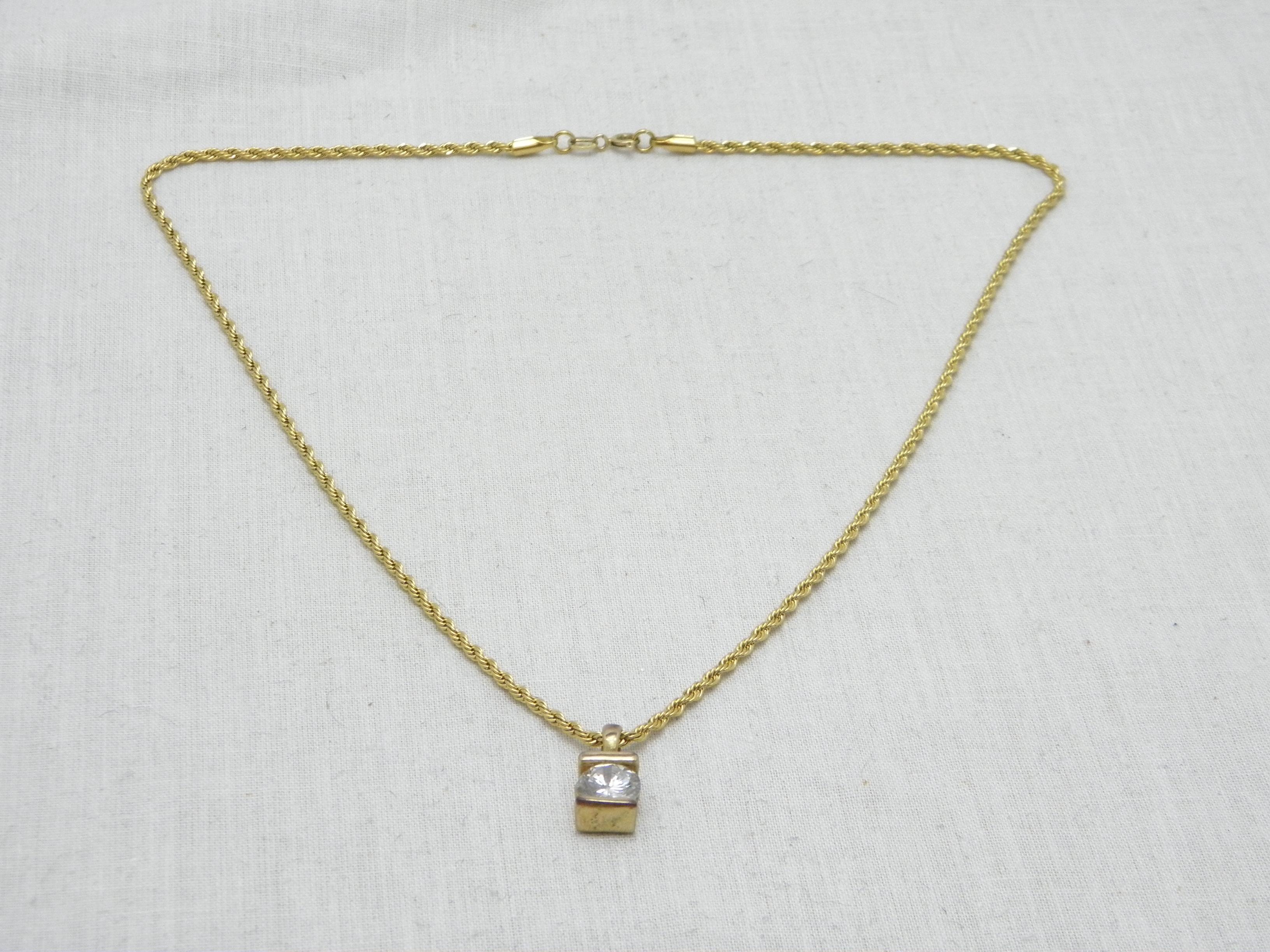 Vintage 14ct Gold Heavy Diamond Paste Pendant Necklace Rope Chain 585 18 Inch For Sale 2