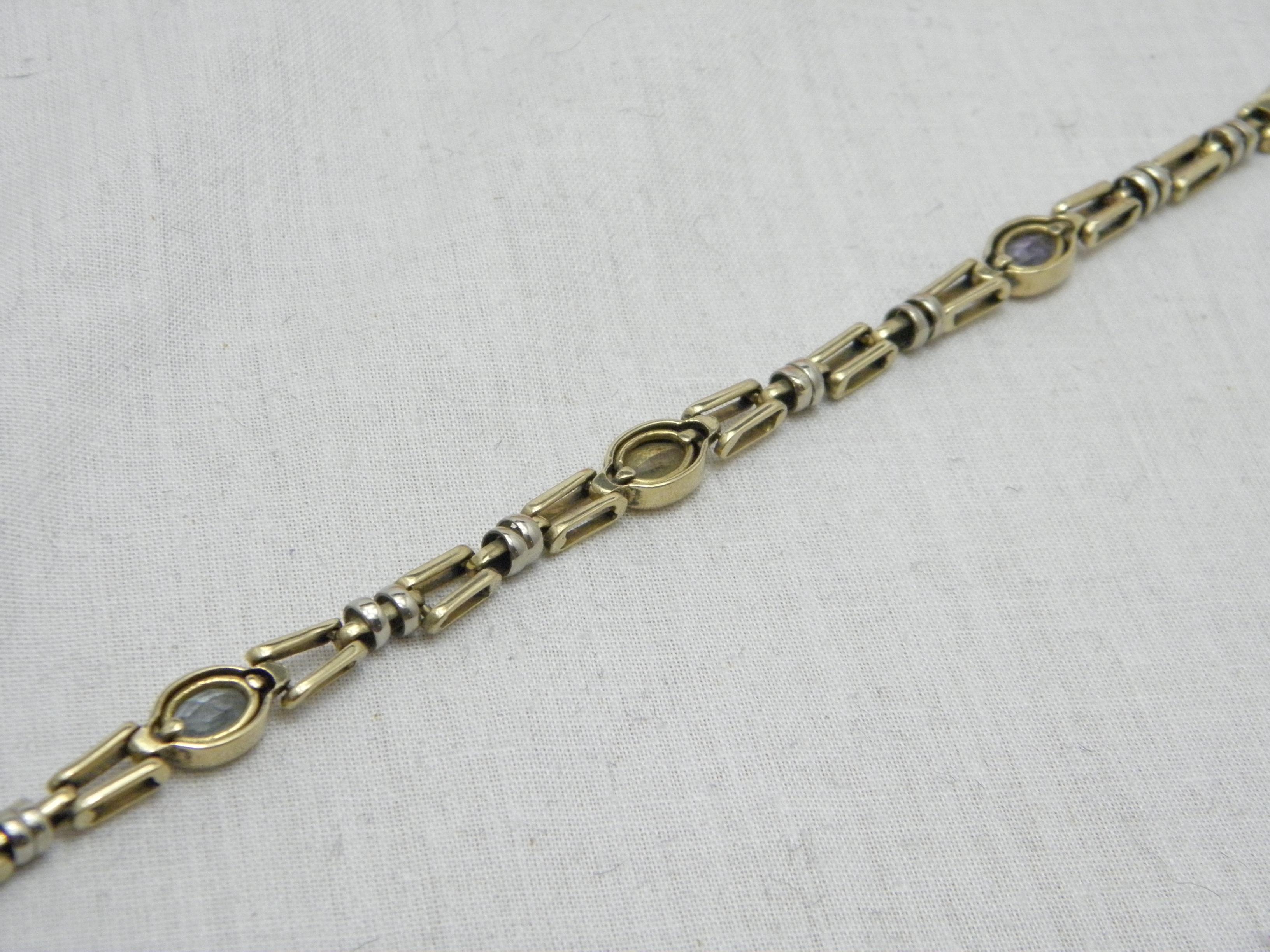 Vintage 14ct Gold Heavy Gemstone Bracelet 585 Purity Yellow White 13.3 For Sale 1