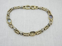 Vintage 14ct Gold Heavy Gemstone Bracelet 585 Purity Yellow White 13.3