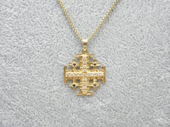 Vintage 14ct Gold Heavy Jerusalem Cross Pendant Necklace Box Chain 585 19 Inch