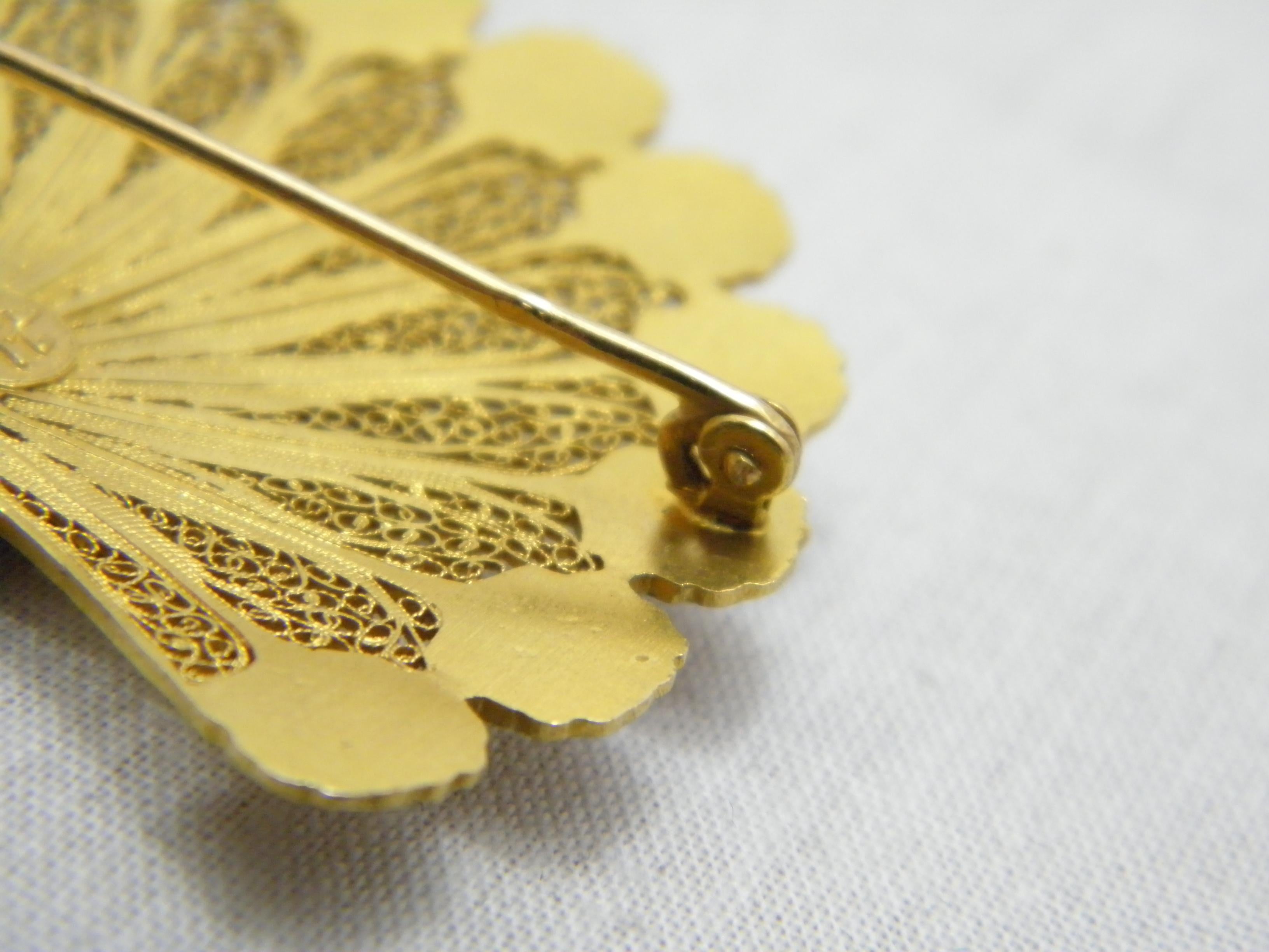 Vintage 14ct Gold Huge Peacock Brooch Pin c1970 Heavy 15.9g 585 Purity Portugal For Sale 3