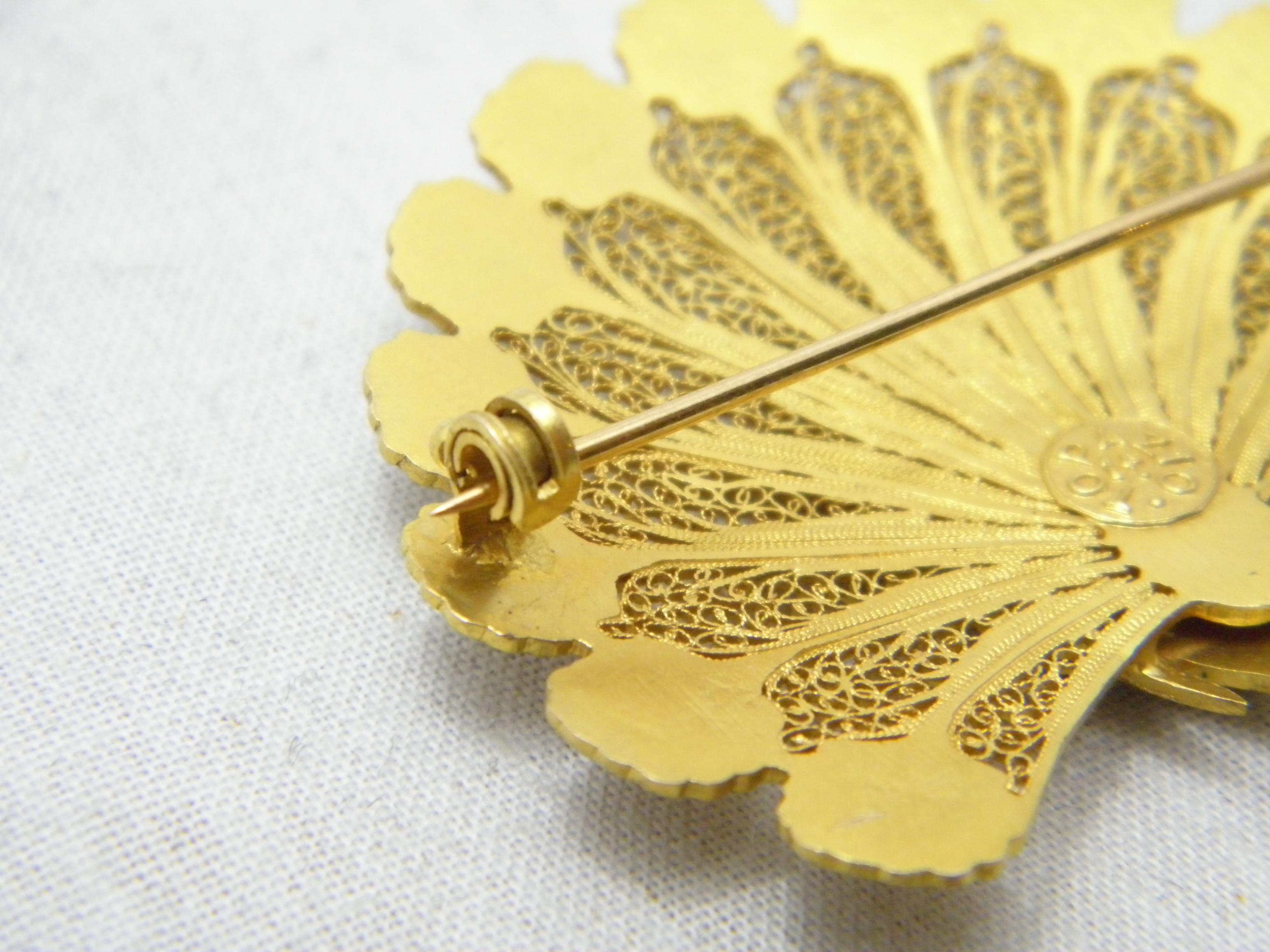 Vintage 14ct Gold Huge Peacock Brooch Pin c1970 Heavy 15.9g 585 Purity Portugal For Sale 5