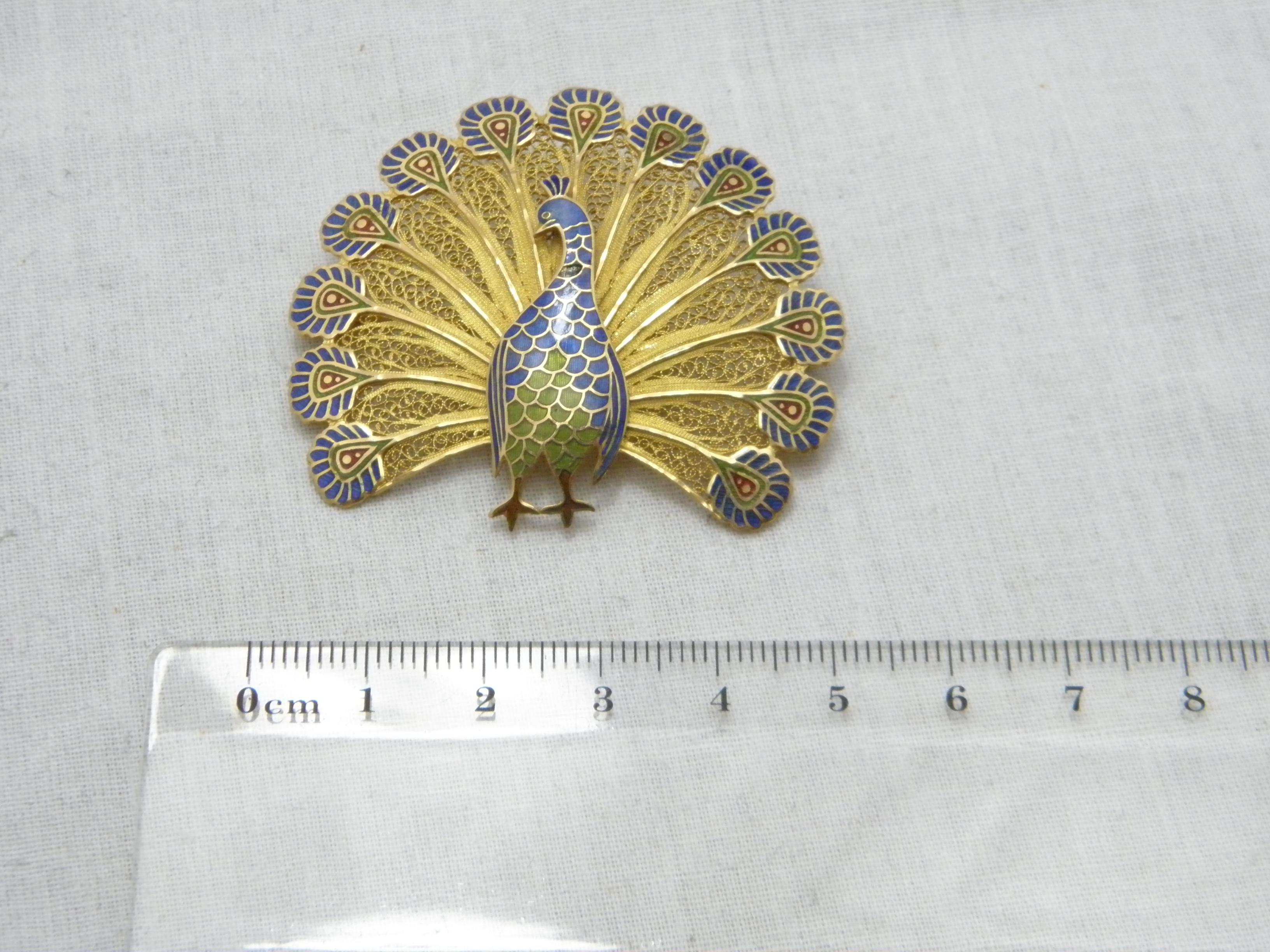 Vintage 14ct Gold Huge Peacock Brooch Pin c1970 Heavy 15.9g 585 Purity Portugal For Sale 7