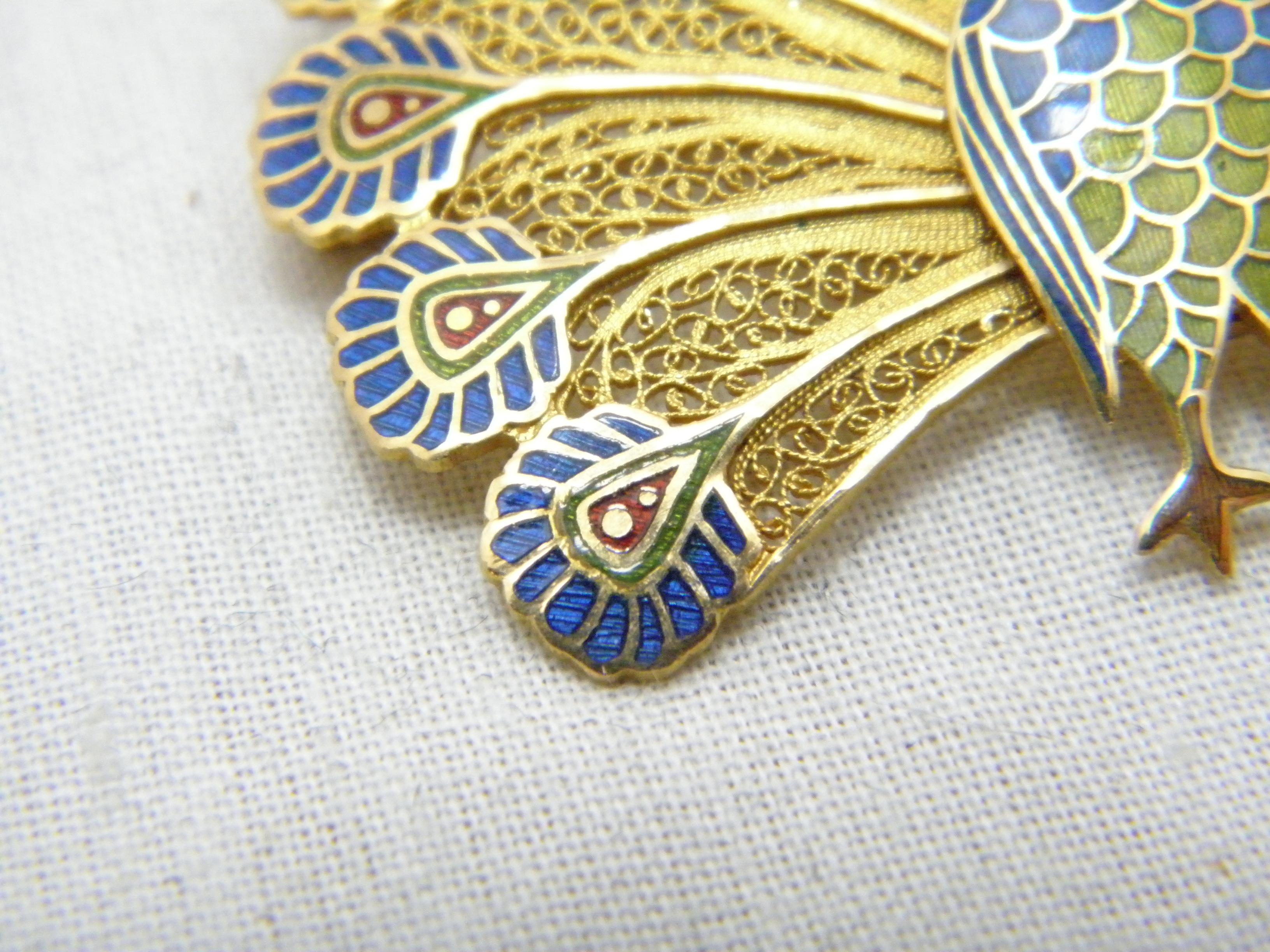 Contemporary Vintage 14ct Gold Huge Peacock Brooch Pin c1970 Heavy 15.9g 585 Purity Portugal For Sale