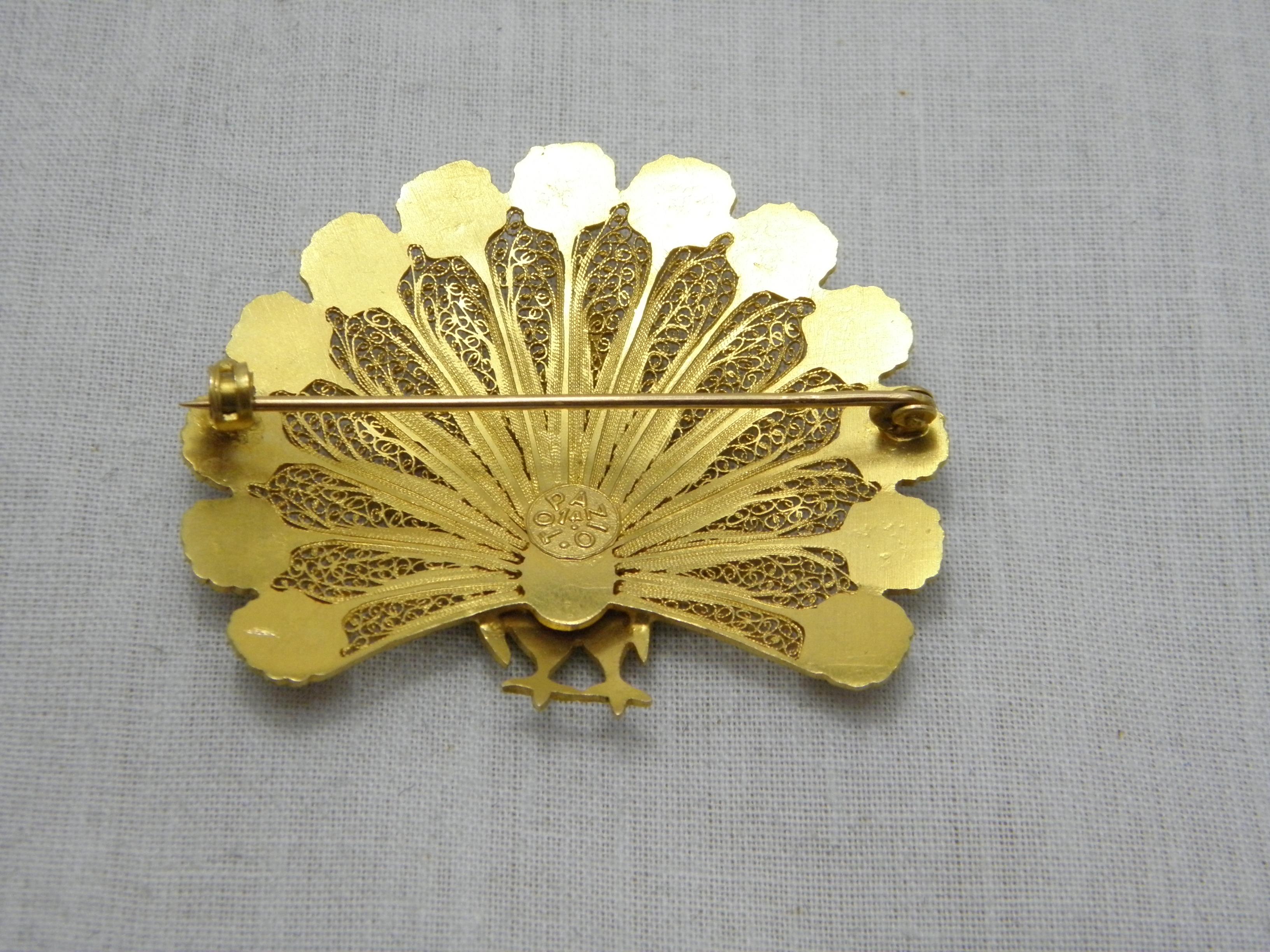 Vintage 14ct Gold Huge Peacock Brooch Pin c1970 Heavy 15.9g 585 Purity Portugal For Sale 2