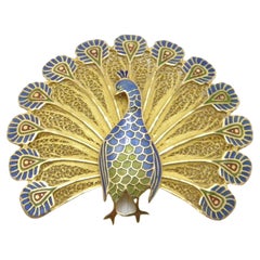 Vintage 14ct Gold Huge Peacock Brooch Pin c1970 Heavy 15.9g 585 Purity Portugal