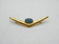 Vintage 14ct Gold Opal Boomerang Brooch Pin c1970s 585 Purity Heavy Australian