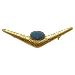 Vintage 14ct Gold Opal Bumerang Brosche Pin c1970s 585 Reinheit Heavy Australian