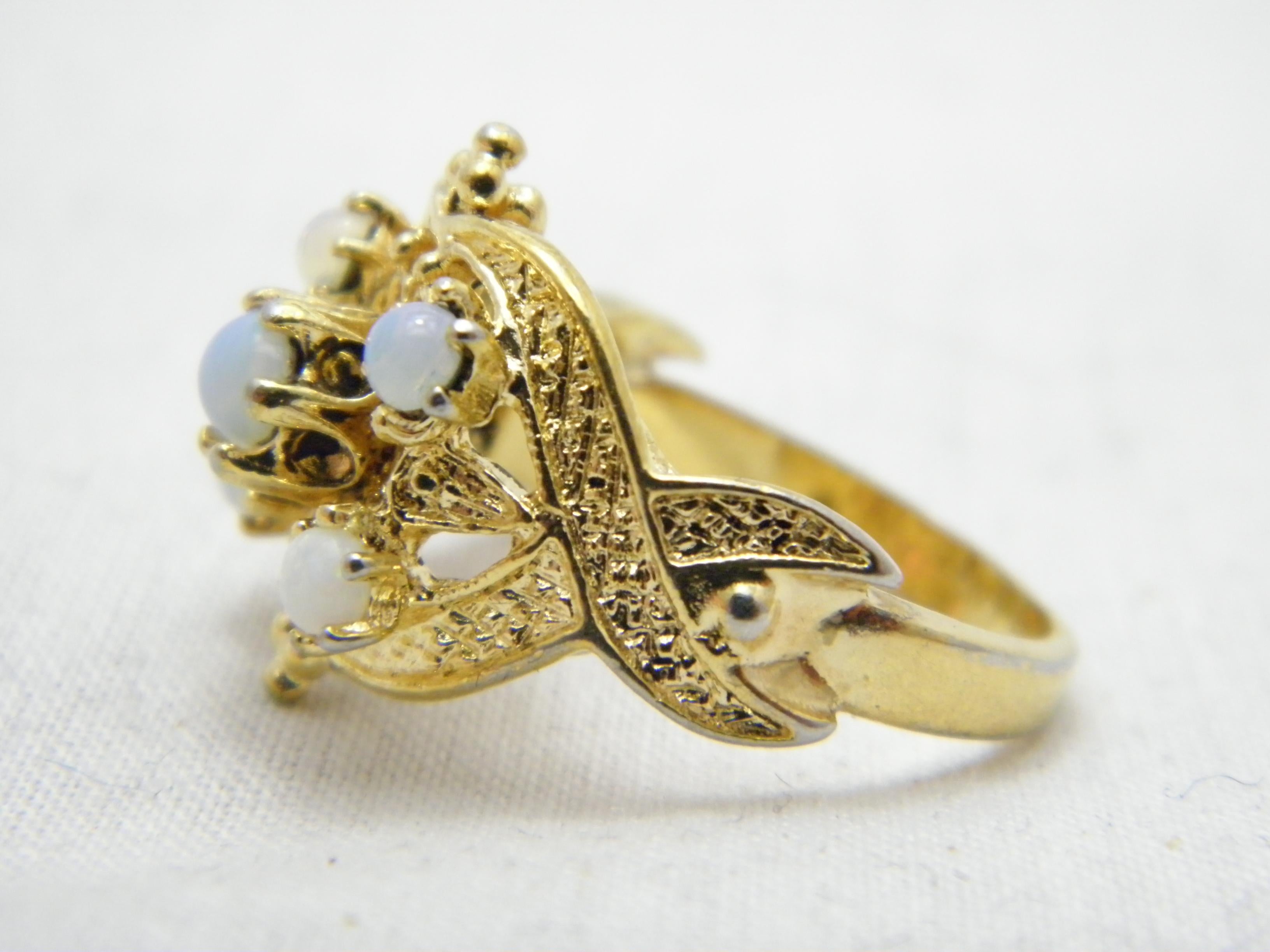 Round Cut Vintage 14ct Gold Opal Signet Keeper Ring M 6.25 585 Purity Coober Pedy Heavy For Sale