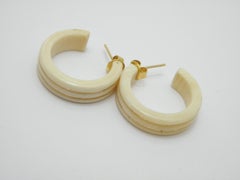 Vintage 14ct Gold Ox Bone Hoop / Stud Earrings 585 Purity Mourning
