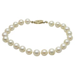 Vintage 14ct Gold Pearl Line Bracelet Bangle 585 Purity Natural White