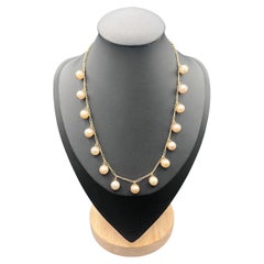 Vintage 14ct Gold Stamped, 1970s Pearl Gold Ball Collar Necklace
