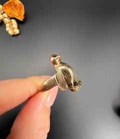 Vintage 14ct Gold Stamped, 1970s Ruby Penguin Ring