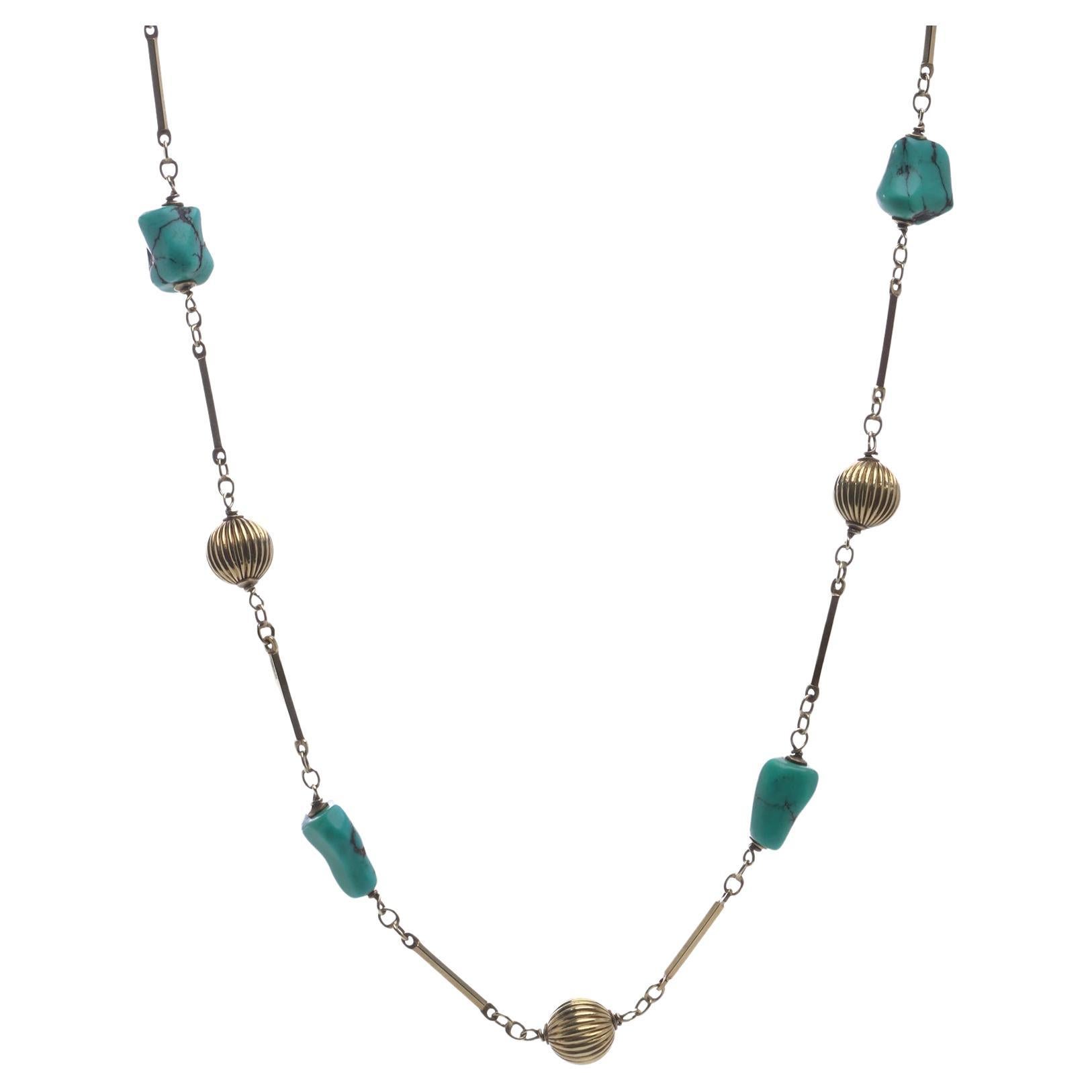 Collana di perline turchesi in oro 14ct vintage