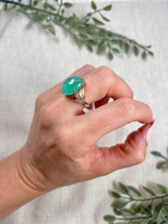 Vintage 14ct Rose Gold 1960’s Cabochon Emerald & Diamond Ring