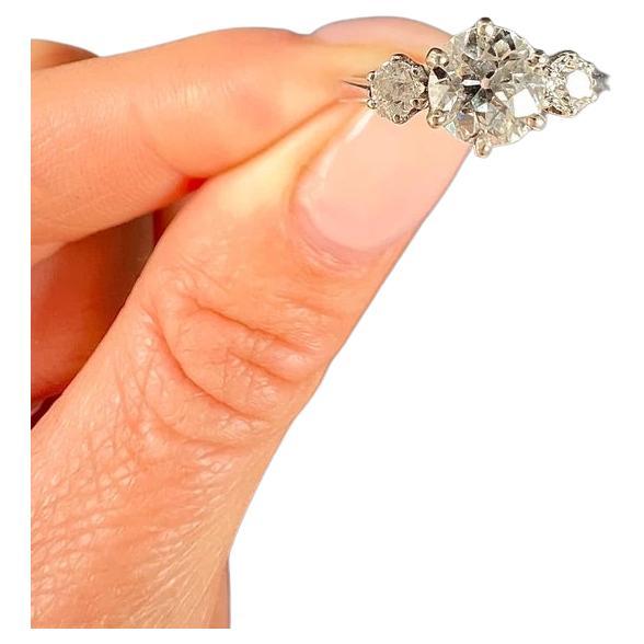 Vintage 14ct White Gold French Stamped, 3 Stone Diamond , Trilogy Ring